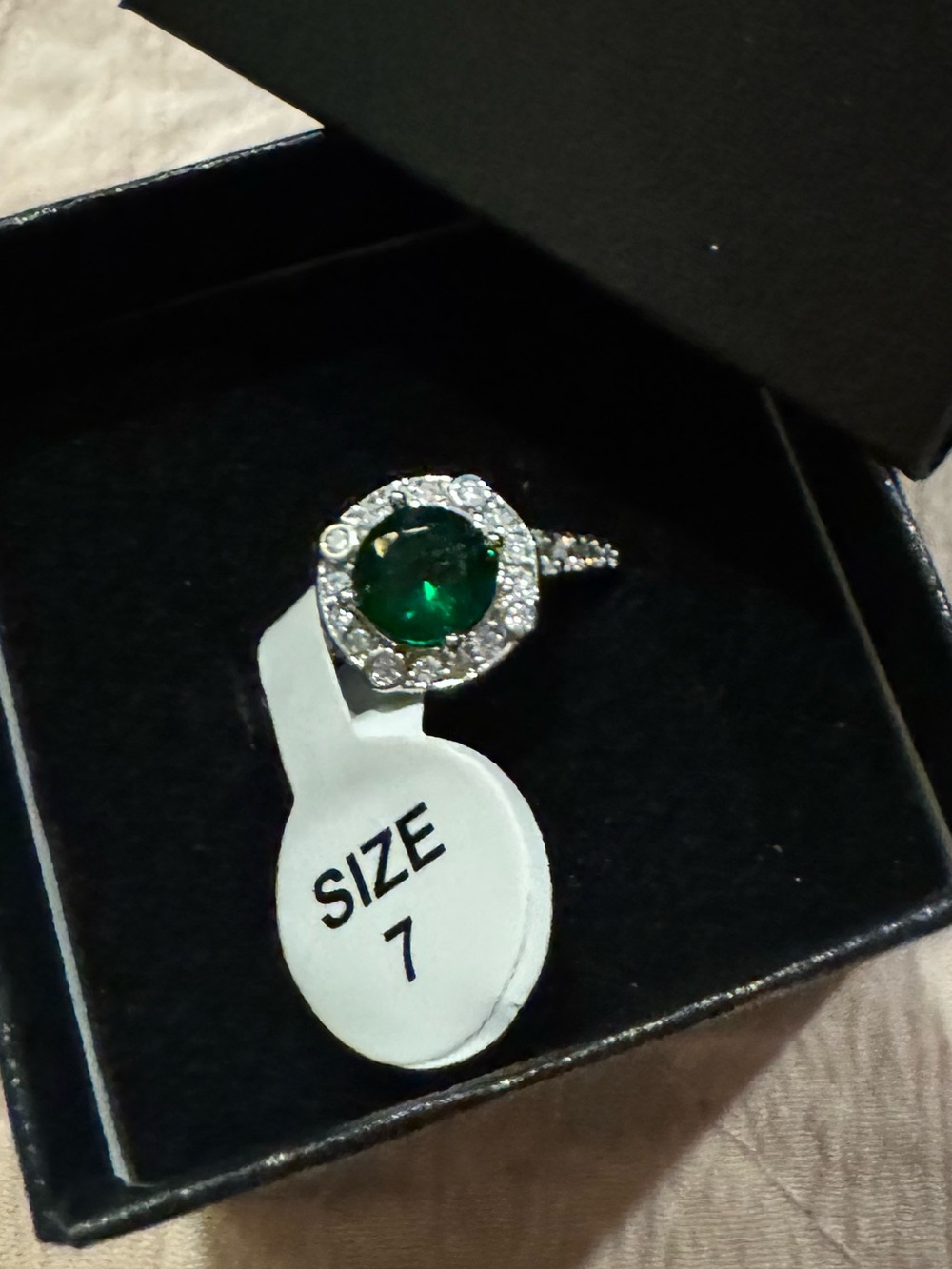 Emerald Green Halo Solitaire Ring - Women Sterling Silver Jewelry